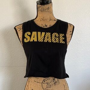 Chin Up Apparel Black Muscle CropTank Top with Gold SAVAGE Graphic